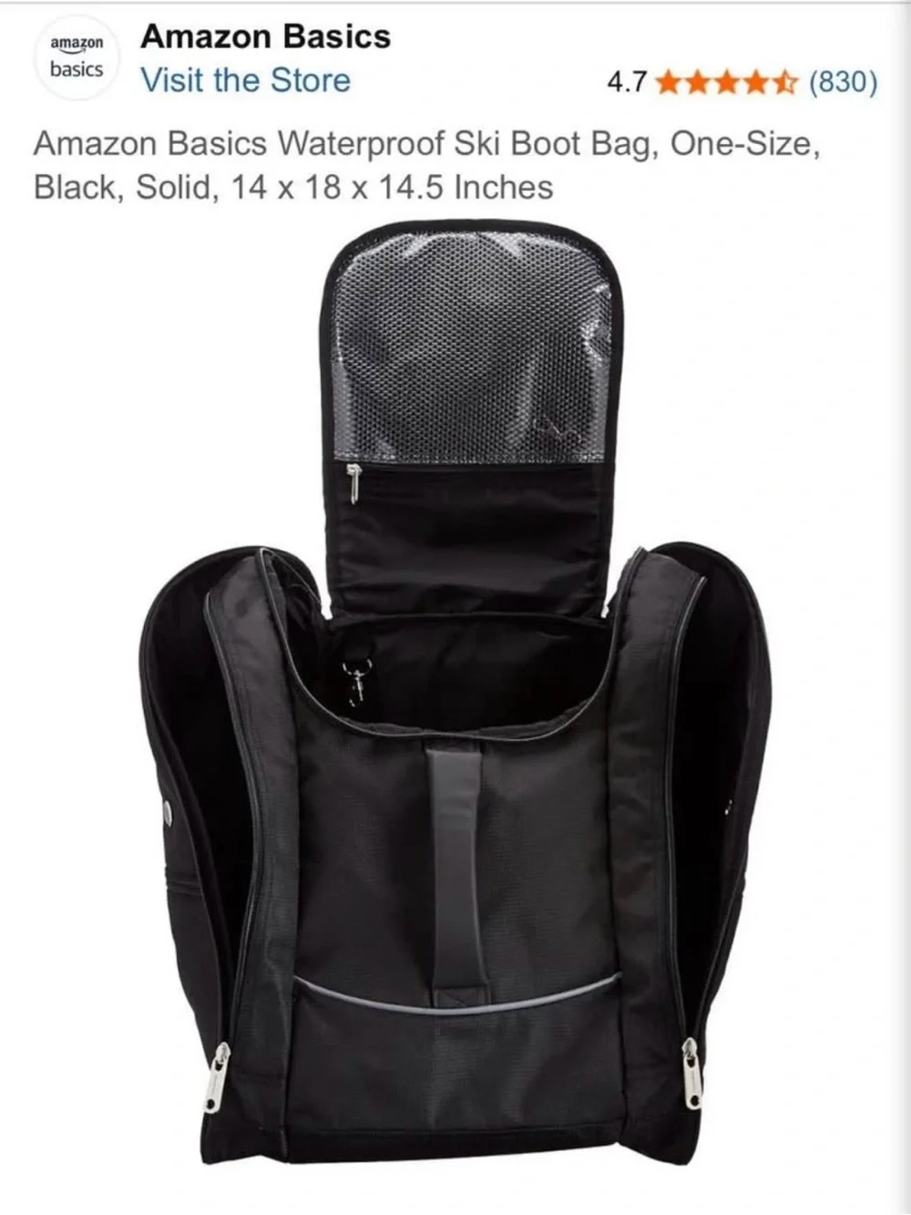 Black Amazon Ski Boot Travel Backpack